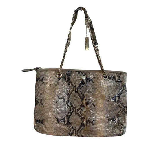 DKNY Python Golden Leather Shoulder Purse Bag Crossbody Snakeskin Chain NEW - Picture 1 of 11